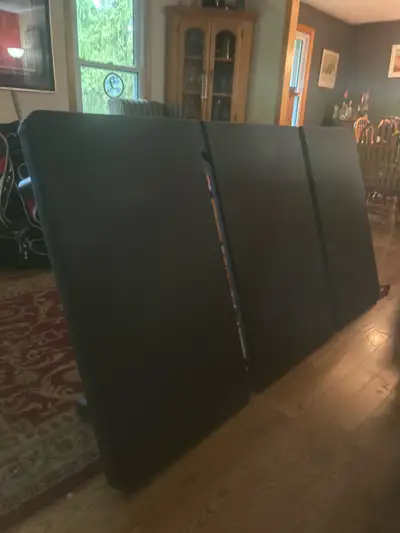 Brand New bed frame platform style so you don’t need a box spring. Fits a twin mattress. My son upgr...