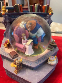 Disney Beauty & The Beast Fireplace Library Snow Globe Theme