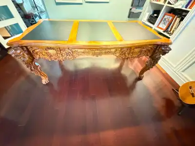 Ornate solid wood carved desk.  Great statement piece!, View more