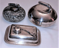 3 Silver Curling Collectibles! Paperweight Dish Desk Accessories