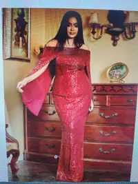 Mermaid Dress: Cape Sleeve Red Formal Sequin