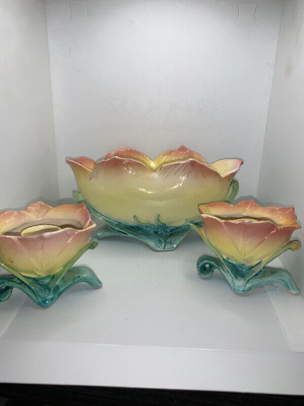 Two Candle Holders and Dish - Floral - Enterprise Exclusive in Arts & Collectibles in Fredericton - Image 2