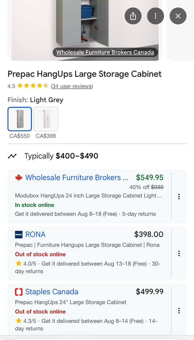 Prepac HangUps 24" Large Storage Cabinet, for Garage, Kitchen in Outdoor Tools & Storage in Woodstock - Image 2