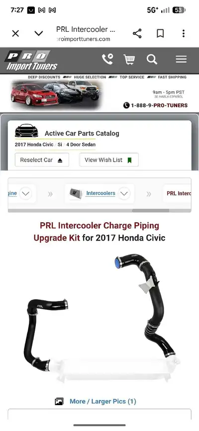 Selling a brand new set of PRL Intercooler Charge Piping Upgrade Kit for a 2017 Honda Civic Si. This...
