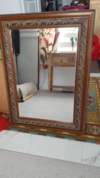 Wood framed hallway mirror, View more