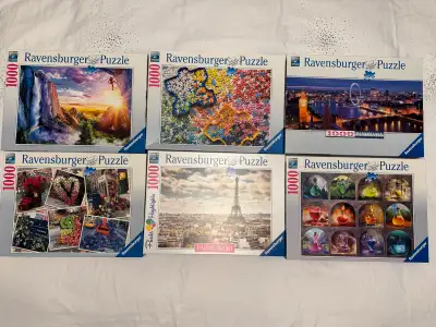 Various sized Ravensburger Jigsaw Puzzles Built one time, no missing pieces, non-smoking home. Excel...