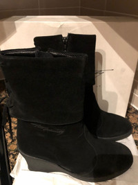 WINTER PALMROTH BLACK Suede Wedge Boots - MADE IN FINLAND