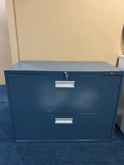 2 drawer lateral locking metal filing cabinet w/ hanging folders, View more