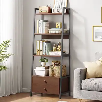 Ladder Shelf 4-Tier Bookshelf Bookcase Storage Leaning With 2 Dr, View more