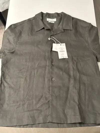 100% Linen Zara Men’s Olive Shirt - Large, View more