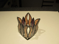 Hand crafted stained glass candle holder.