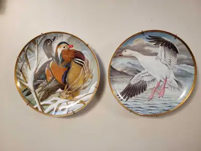 Vintage Mandarin Duck and Snow Goose Decorative Porcelain Plates 1981 Made in Japan Crafted in fine...