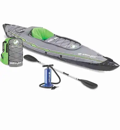 Get ready for some fun on the water with this Sevylor K1 QuikPak inflatable kayak, designed for one...