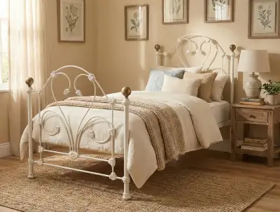 Selling a charming, vintage-style white metal twin/single bed frame. It features lovely scrollwork a...