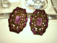 STUNNING vintage purple RHINESTONES clip-on LARGE EARRINGS glitz