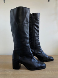 90s / Y2K Vintage black leather knee-high boots - size 9 