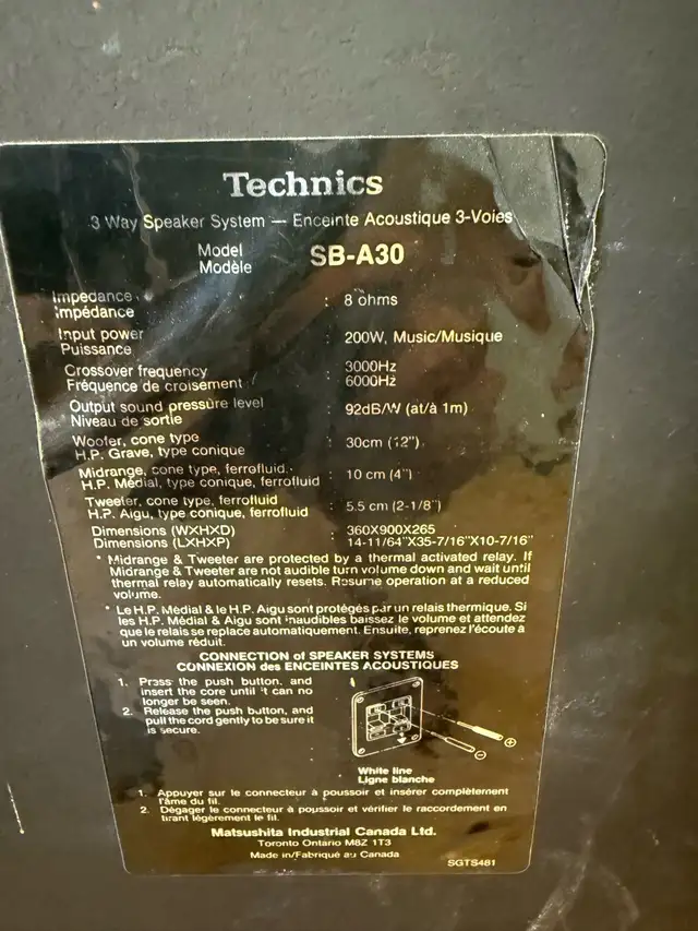 Technics SB-A30 Speakers in Speakers in Oshawa / Durham Region - Image 6