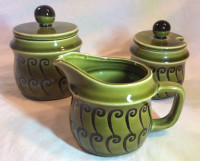 Vtg SET OF 3: CREAMER, Covered SUGAR BOWL, Covered JAM JAR-Japan