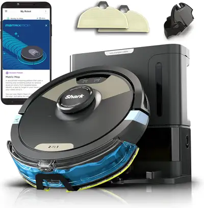 Keep your floors spotless with this Shark Matrix Plus 2-in-1 Robot Vacuum & Mop, featuring advanced...
