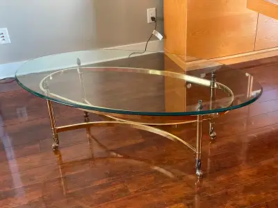 Glass and brass 3-pc coffee table set!, View more
