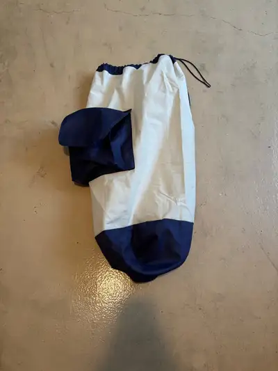 Long lightweight canvas bag with drawstring closure n side pouch Great for laundry or beach toys