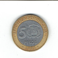 Pièce de monnaie de 5 Pesos de la République Dominicaine