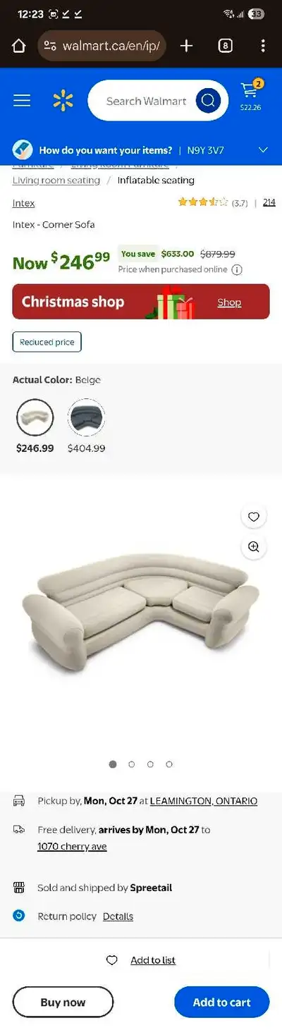INTEX CORNER SOFA INFLATABLE COUCH, View more