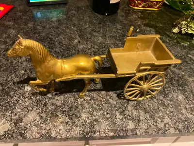 Vintage solid brass horse and wagon for sale, View more