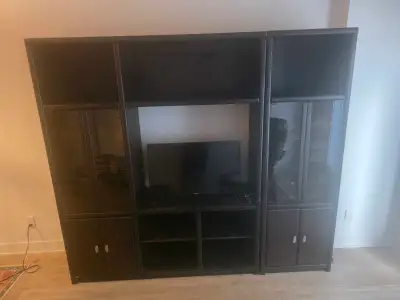 Solid Wood Wall Unit with Glass Cabinets, View more