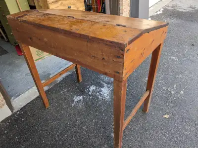 Old pine teacher desk, in great shape with great patina, View more