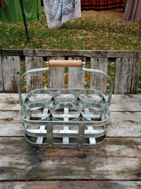 Galvanized Steel Jar Bottle Carrier, Holds 6, Folding Handle