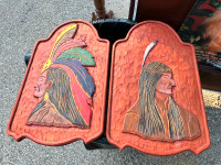 2 CANADIAN NATIVE INDIAN WOOD PLAQUE CARVINGS CALEDONIA 1985