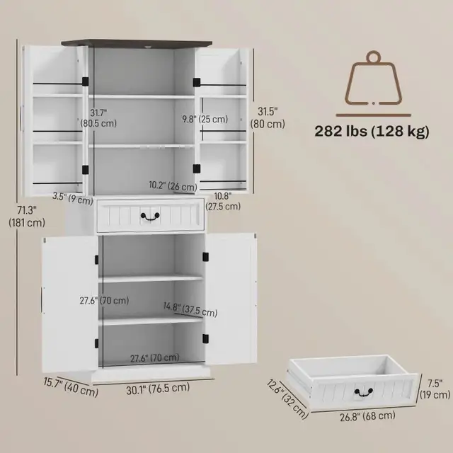 71" LED farmhouse Kitchen Pantry Cabinet in Bookcases & Shelving Units in Markham / York Region - Image 4