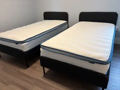 IKEA SLATTUM Twin Beds,  Zinus Mattresses – ONLY SLEPT ON ONCE, View more