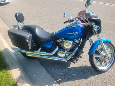 For sale is a Kawasaki Vulcan custom 900cc motorcycle, featuring a striking blue colour, a powerful...