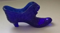 Vintage Cobalt Blue Fenton Victorian Style Glass Shoe