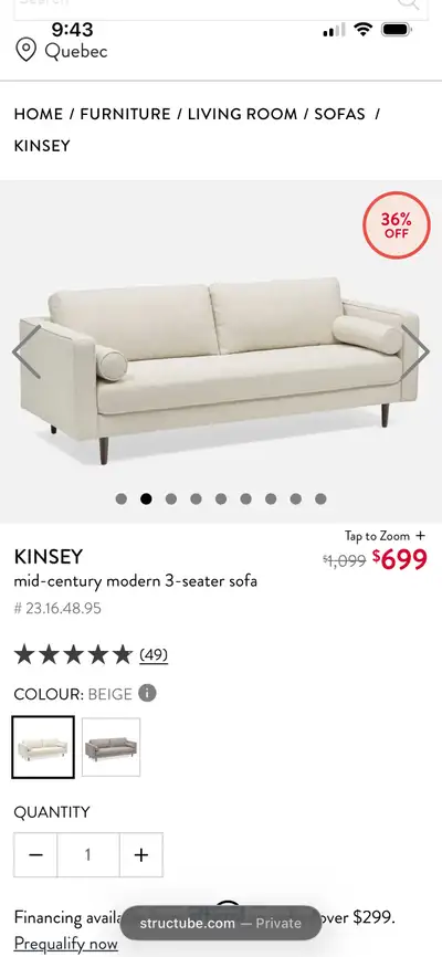 Structube sofa, View more