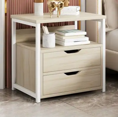 Modern Nightstand 2 Drawers Shelf Wood Grain White Frame , View more