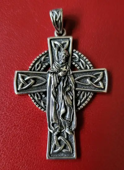 Rare! 925 Sterling Silver Celtic Knot Cross/ Crucifix Pendant 48mm x 30mm