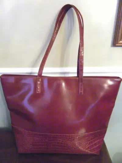 Estee Lauder Large Red Faux Alligator Handbag, View more