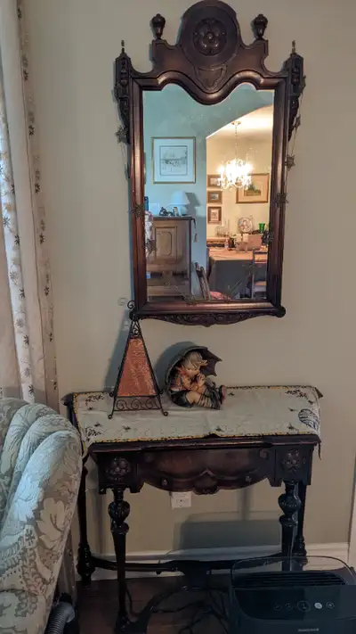 Antique Solid Walnut Hall Table and Mirror Entryway, View more