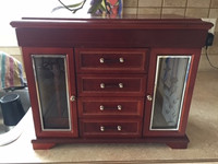 Large red wood jewelry chest