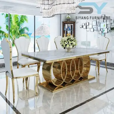 Gold Frame Marble Dining Table + Chairs | Ontario & Quebec, View more
