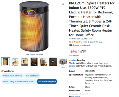 ⭐New⭐ BREEZOME Space Heater 1500W PTC Electric Heater, View more