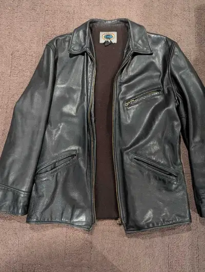 Mens used black leather jacket small, View more