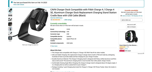 Fitbit Charge 4 Charging Dock in General Electronics in Burnaby/New Westminster - Image 3
