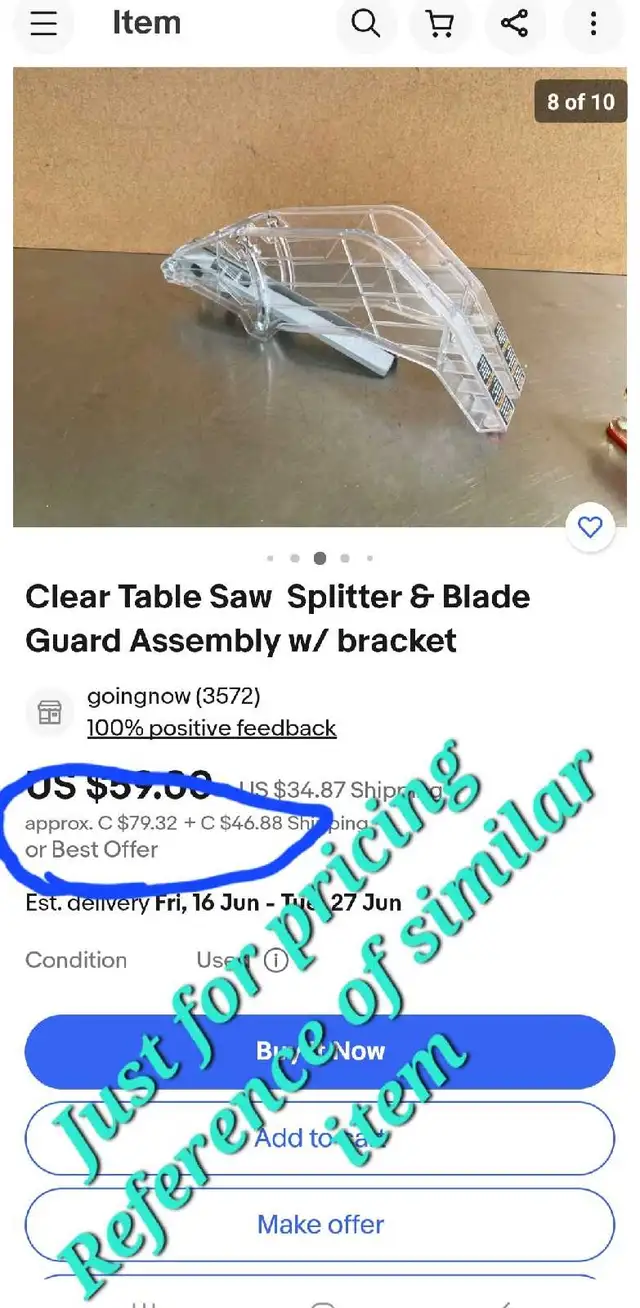 Clear Table Saw  Splitter & Blade Guard Assembly w/ bracket in Other in Calgary - Image 6