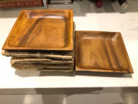 Solid wood square dish set (x6)