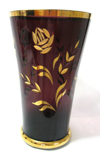 VASE AMETHYSTE VINTAGE AMETHYST/GOLD LEAF VASE c.1950