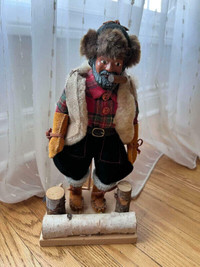 Handmade Realistic Lumberjack Figure with Axe and Buck Saw